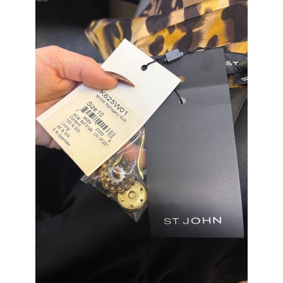 NWT St. John Leopard Print Silk Jacket Brown 10 - Picture 8 of 8